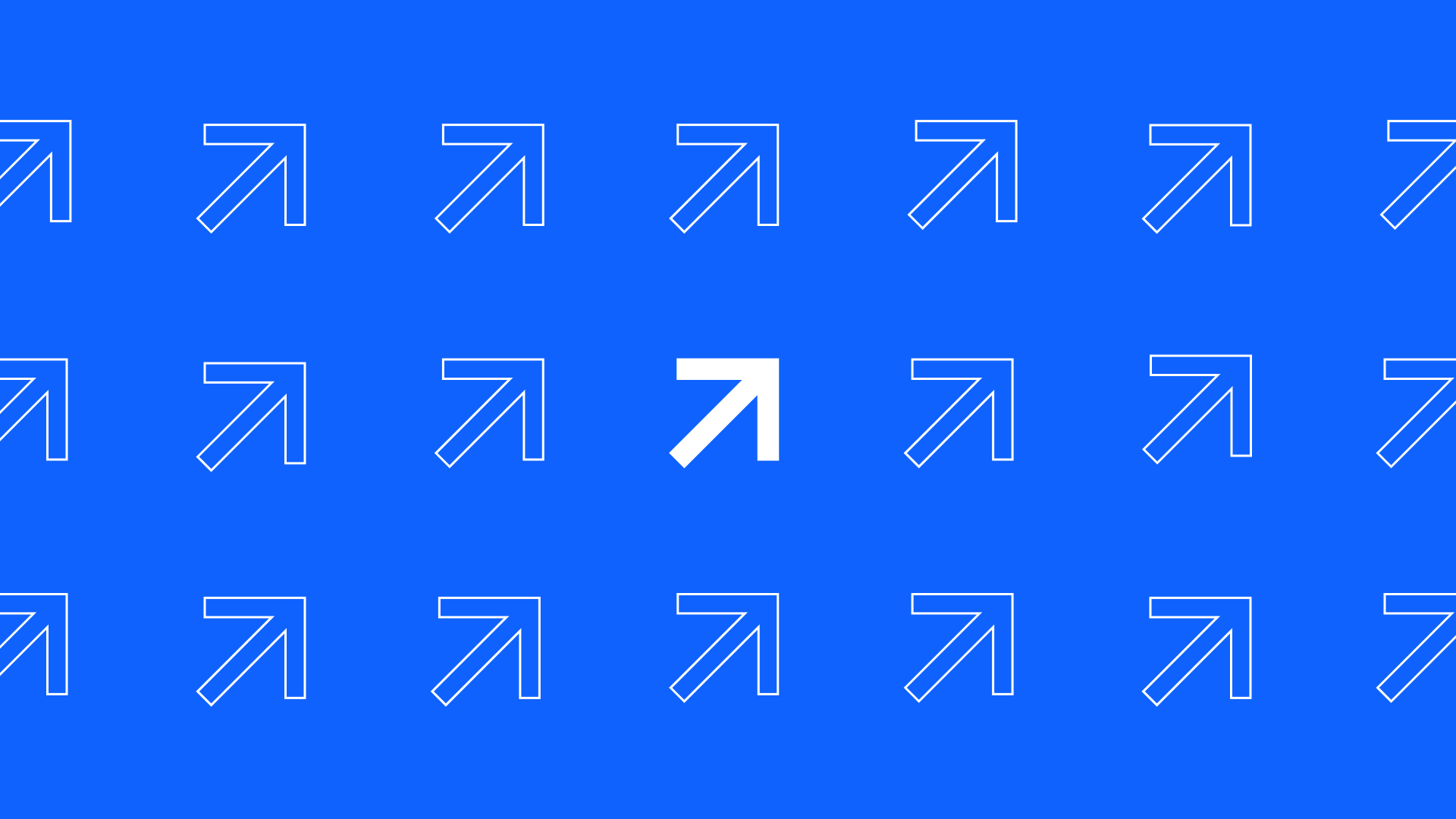 A pattern of white outlined arrows pointing diagonally upward on a blue background, with one solid white arrow in the center, represents a seamless digital solution to enhancing customer experience.