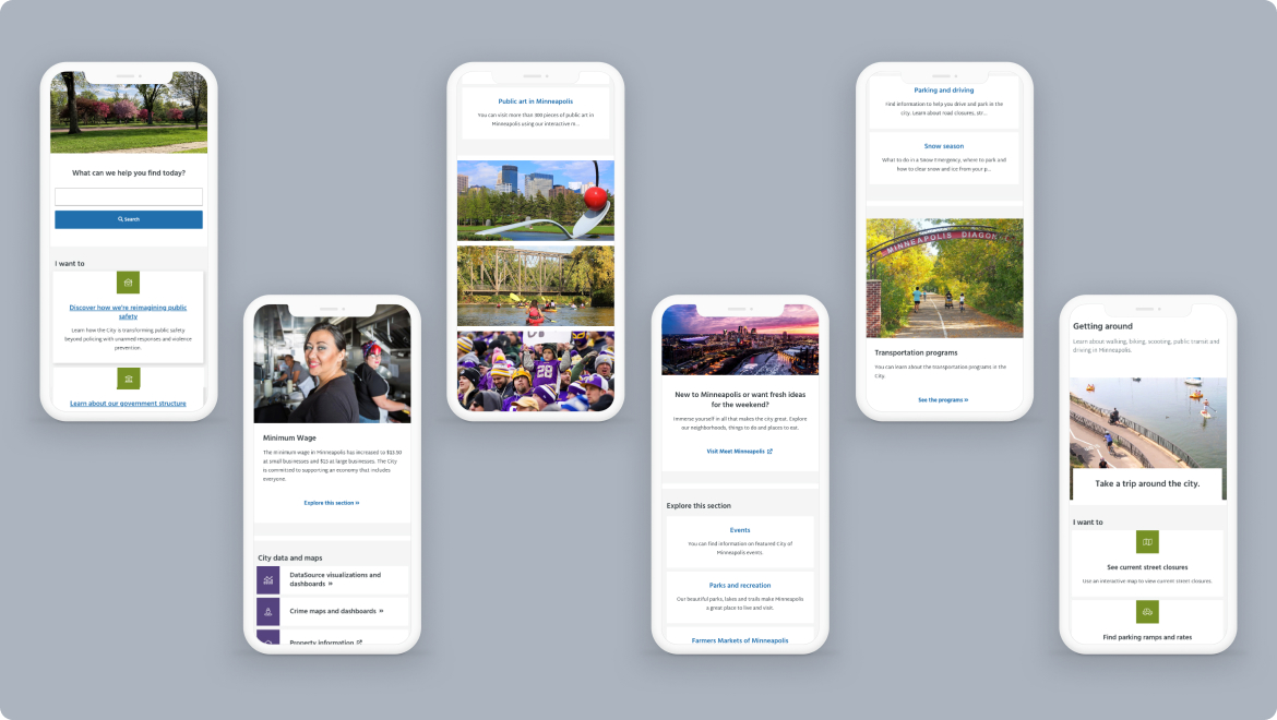 Six smartphones showcase city-themed app screens, featuring parks, transportation options, and tourists. Expertly crafted custom software enhances user experience with sections on city attractions, travel tips, and local experiences—all set against a muted gray background reminiscent of clockwork precision.