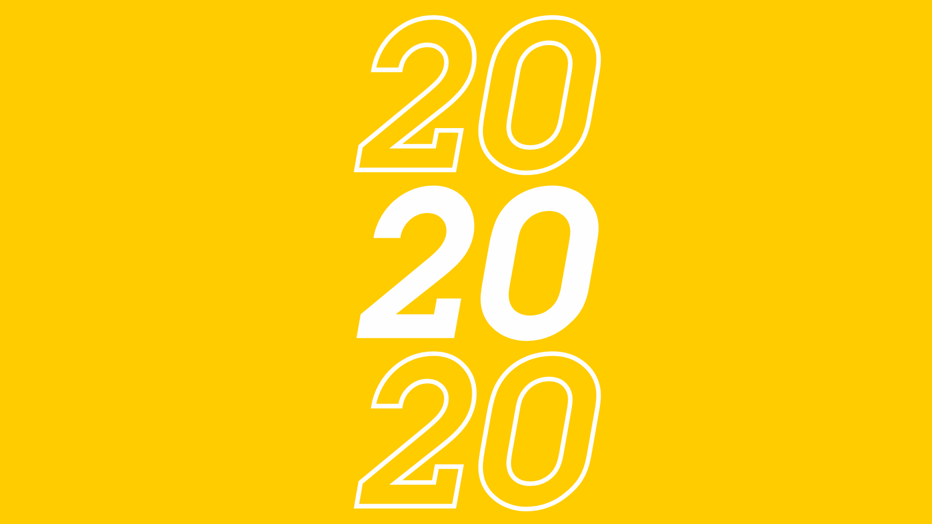 Yellow background with the numbers 2020 written three times vertically. The top and bottom 2020 are outlined in white, while the middle 2020 is in bold white, reflecting a seamless user experience akin to an intuitive digital solution.
