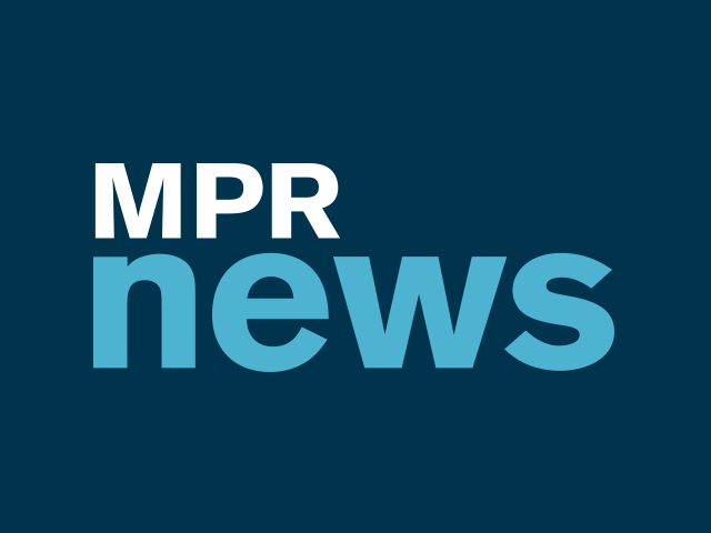 Logo for MPR News, crafted with an experience design approach. The text is white and blue on a dark blue background.